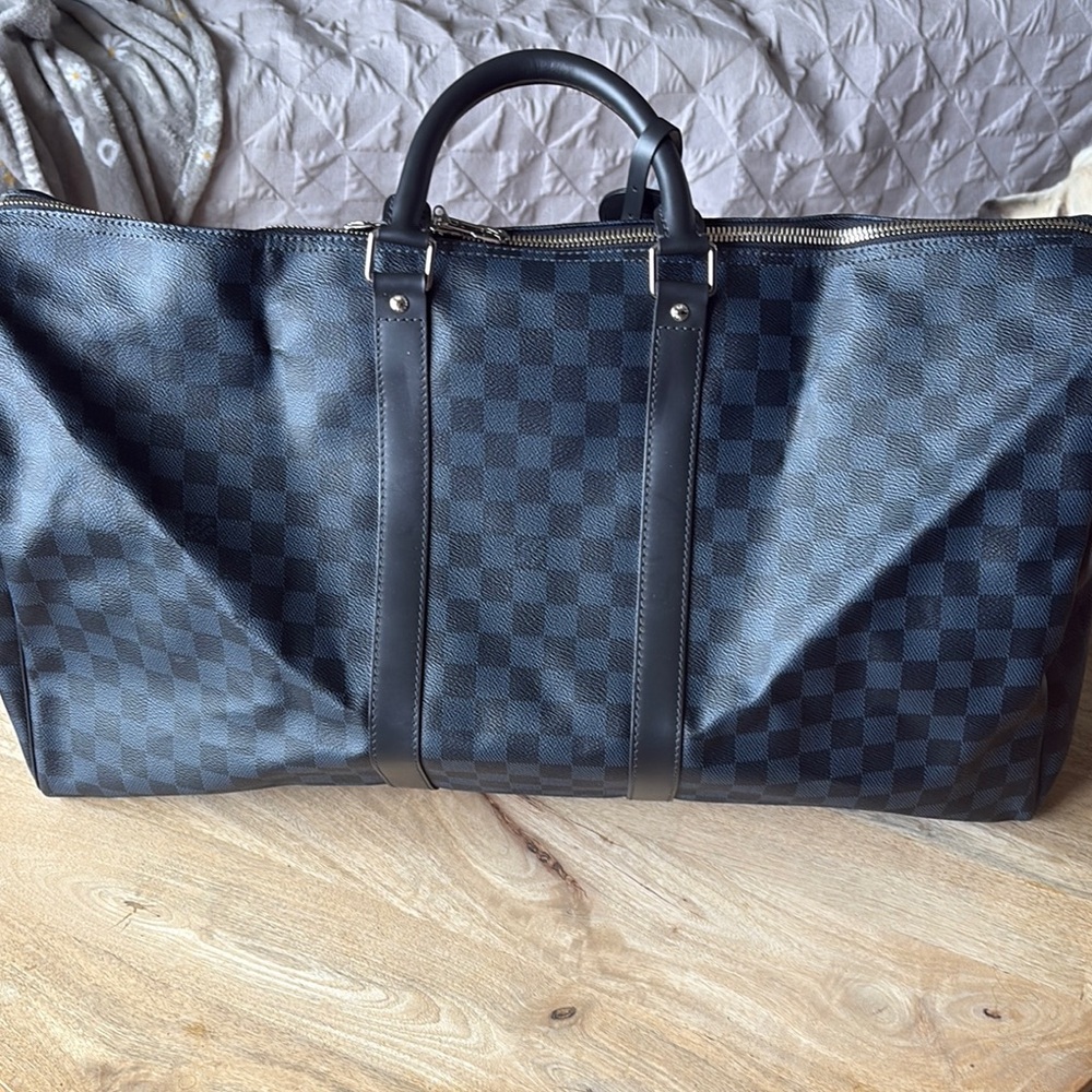 Louis Vuitton Black and Gray Checkered Duffel Bag